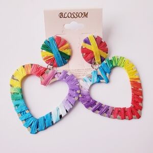 Blossom Raffia Rainbow Heart Drop Earrings